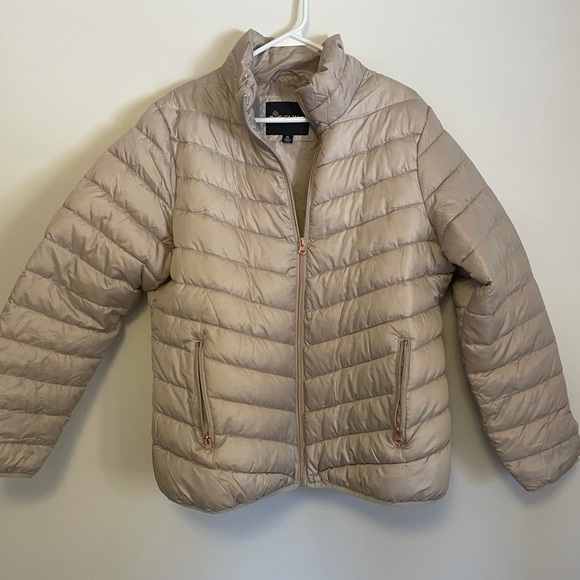 Sz XL Champagne puffer coat with rose gold zippers nwot - Picture 1 of 5